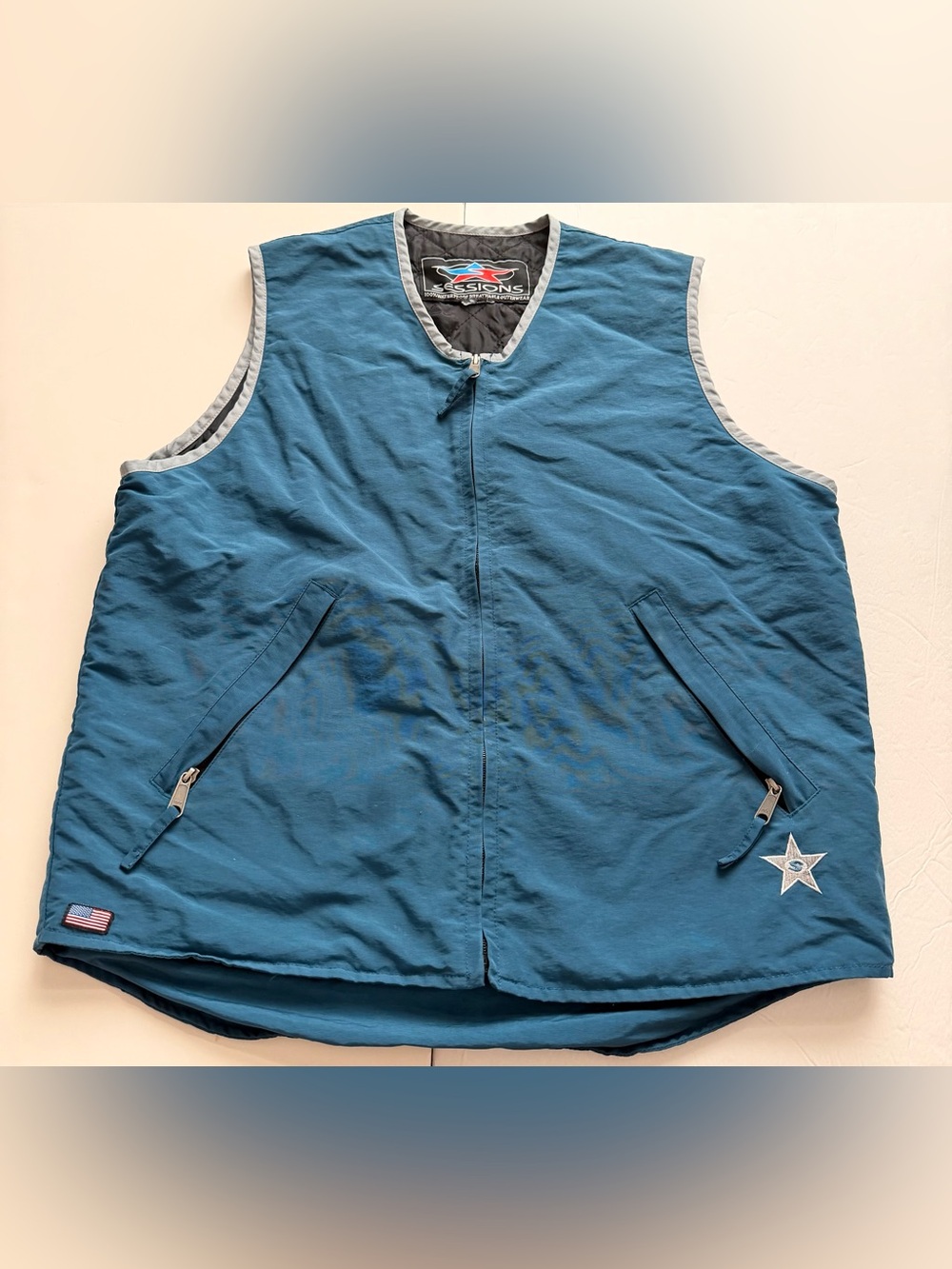 Vintage Sessions Men’s Large Teal Snowboard Ski Vest Y2K Waterproof Gorpcore